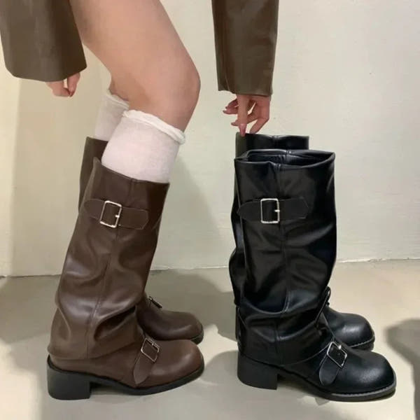 Woman Boots Knee High Platform Chunky Heels Trend Punk Gothic New Rock Leather Fashion Women'S Shoes Motorcycle Footwear