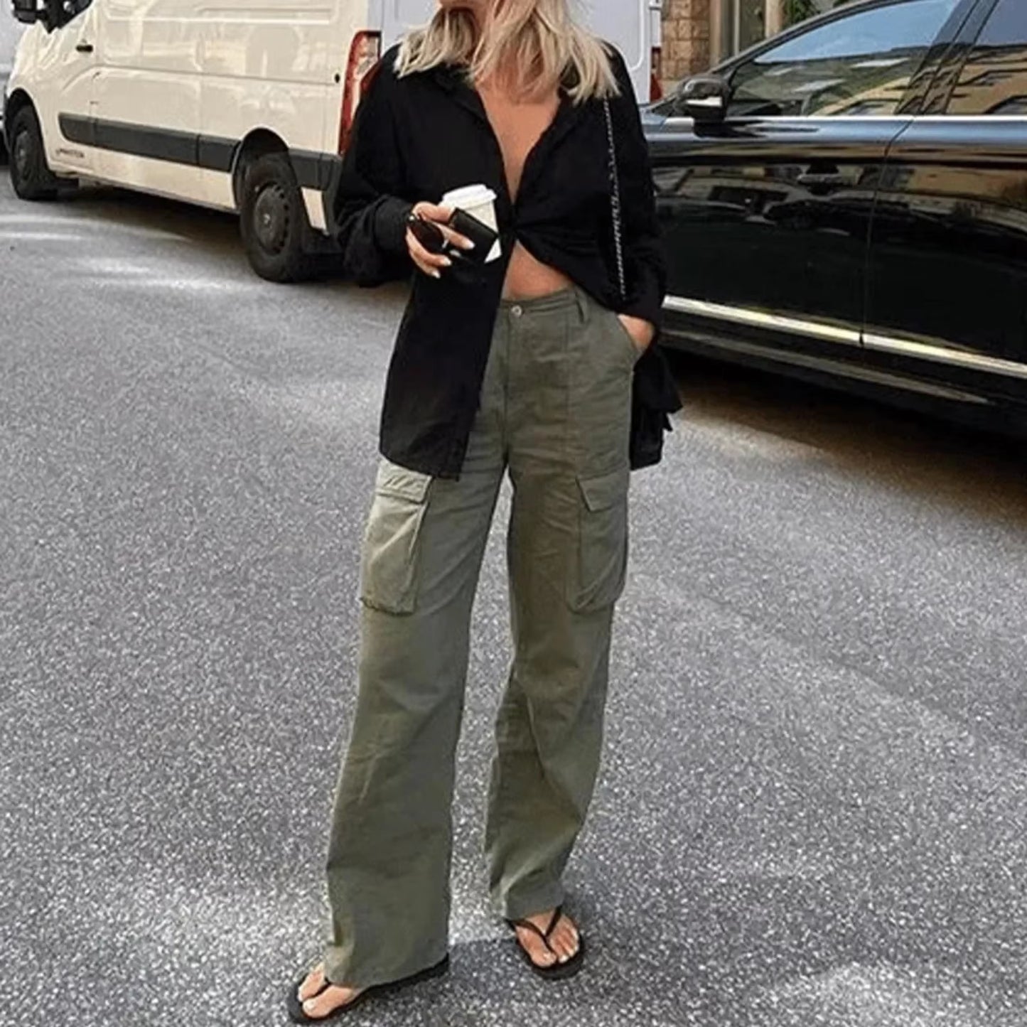 Adjustable Straight Fit Cargo Pants Women Baggy Wide Leg High Waist Pants Pockets Retro Street Style Casual Trousers Y2K 여성용 바지