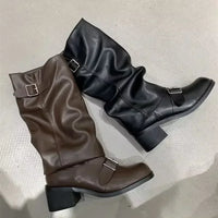 Woman Boots Knee High Platform Chunky Heels Trend Punk Gothic New Rock Leather Fashion Women'S Shoes Motorcycle Footwear
